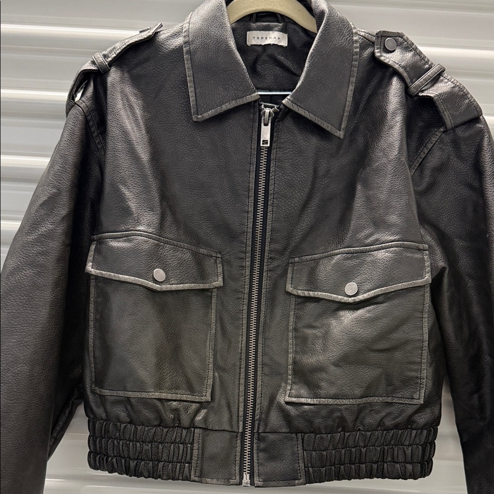 Topshop Faux Leather Dark Brown Jacket